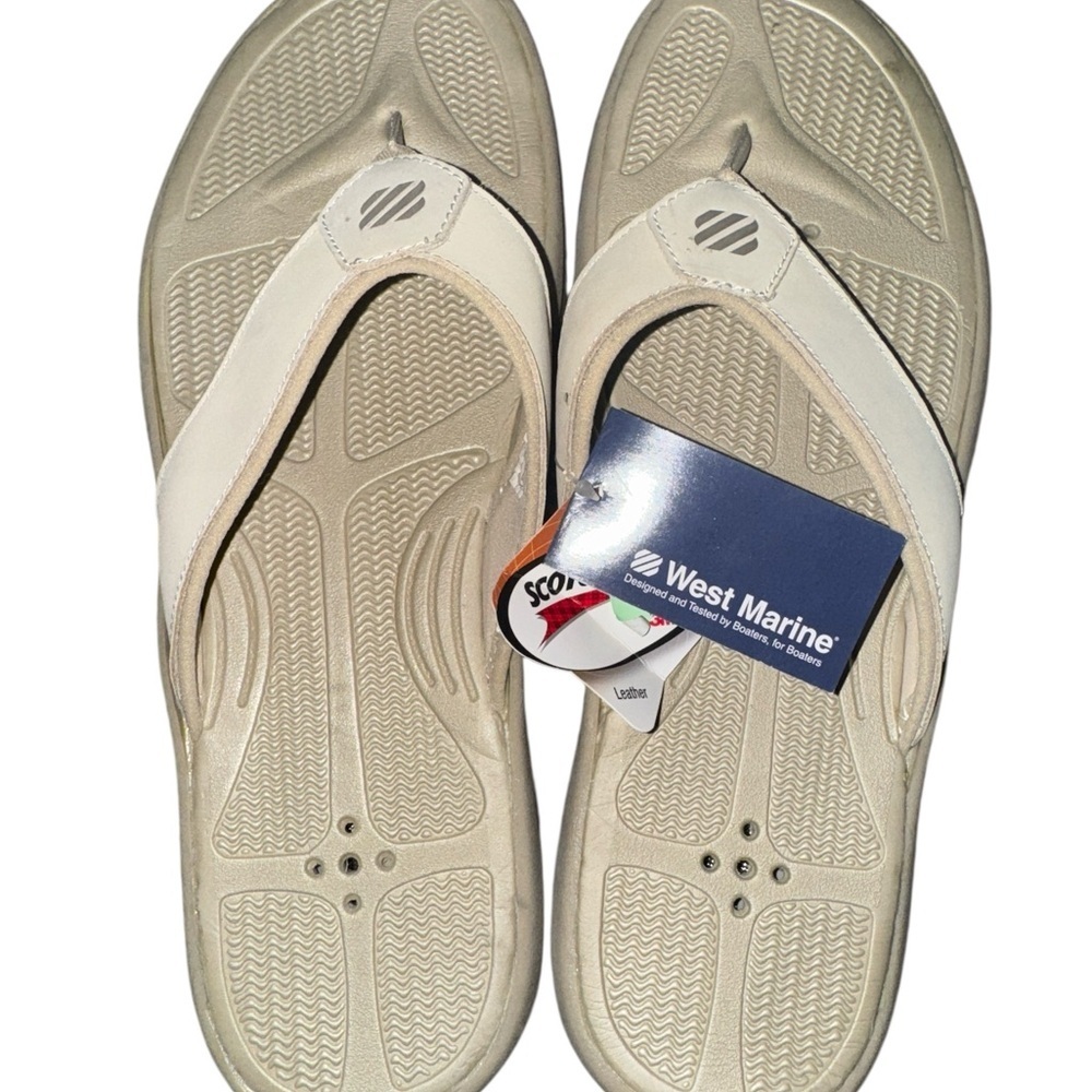 West Marina Men's Beige Boating Beach Vacation Summer Sandals Flip Flops Size 12 - Picture 2 of 5